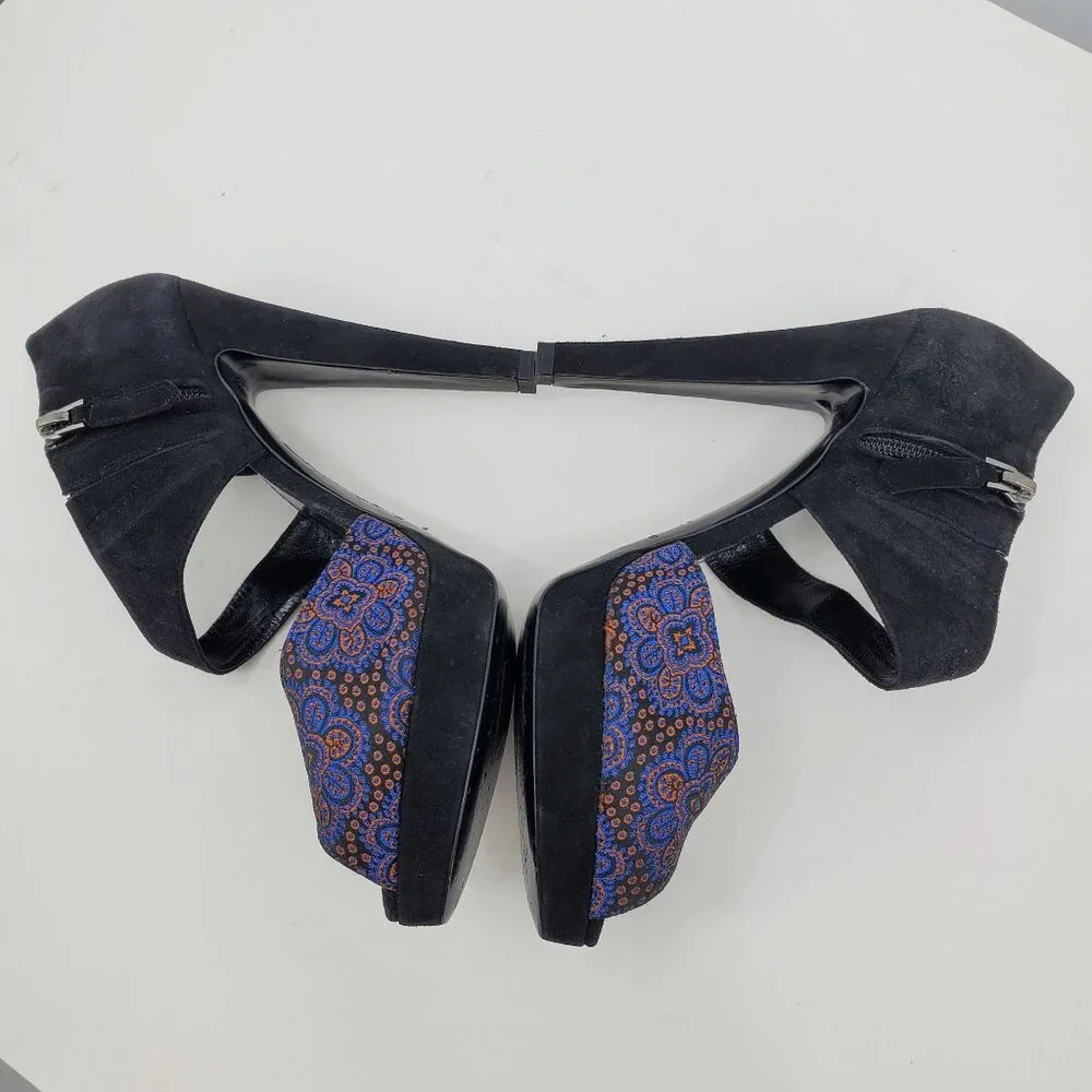 Emporio Armani Platform Suede Heels‎ 40 Black Blue Orange Whimsigoth Fairy Artsy